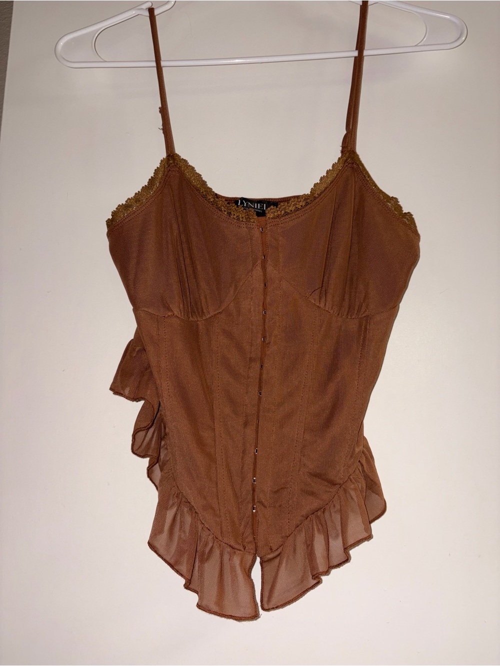 Anniel Brown Ruffle-Hem Corset Camisole